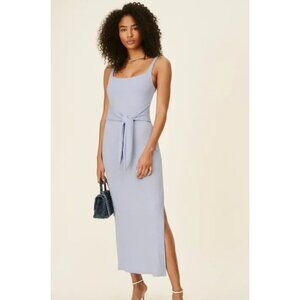 Reformation Hosby Dress in Sky Blue Ribbed Tie Waist Size XS